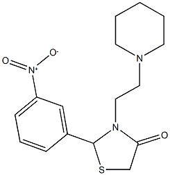 2-{3-nitrophenyl}-3-[2-(1-piperidinyl)ethyl]-1,3-thiazolidin-4-one Struktur