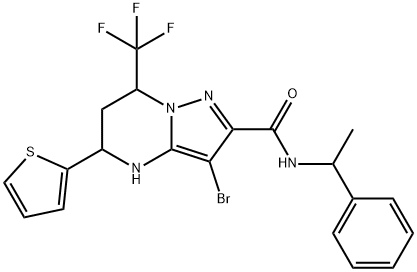 3-bromo-N-(1-phenylethyl)-5-thien-2-yl-7-(trifluoromethyl)-4,5,6,7-tetrahydropyrazolo[1,5-a]pyrimidine-2-carboxamide Struktur