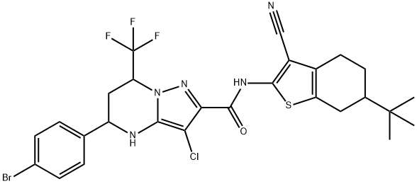 5-(4-bromophenyl)-N-(6-tert-butyl-3-cyano-4,5,6,7-tetrahydro-1-benzothien-2-yl)-3-chloro-7-(trifluoromethyl)-4,5,6,7-tetrahydropyrazolo[1,5-a]pyrimidine-2-carboxamide Struktur