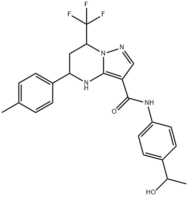 N-[4-(1-hydroxyethyl)phenyl]-5-(4-methylphenyl)-7-(trifluoromethyl)-4,5,6,7-tetrahydropyrazolo[1,5-a]pyrimidine-3-carboxamide Struktur