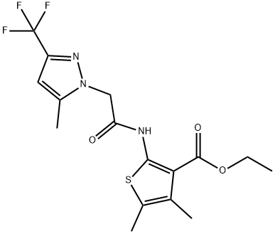 ethyl 4,5-dimethyl-2-({[5-methyl-3-(trifluoromethyl)-1H-pyrazol-1-yl]acetyl}amino)-3-thiophenecarboxylate Struktur