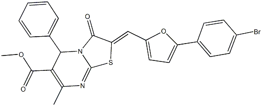 methyl 2-{[5-(4-bromophenyl)-2-furyl]methylene}-7-methyl-3-oxo-5-phenyl-2,3-dihydro-5H-[1,3]thiazolo[3,2-a]pyrimidine-6-carboxylate Struktur