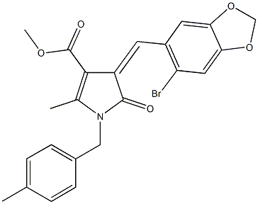 methyl4-[(6-bromo-1,3-benzodioxol-5-yl)methylene]-2-methyl-1-(4-methylbenzyl)-5-oxo-4,5-dihydro-1H-pyrrole-3-carboxylate Struktur