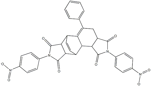 5,14-bis{4-[hydroxy(oxido)amino]phenyl}-9-phenyl-5,14-diazapentacyclo[9.5.2.0~2,10~.0~3,7~.0~12,16~]octadeca-9,17-diene-4,6,13,15-tetrone Struktur