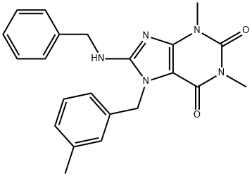 8-(benzylamino)-1,3-dimethyl-7-(3-methylbenzyl)-3,7-dihydro-1H-purine-2,6-dione Struktur