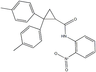 N-{2-nitrophenyl}-2,2-bis(4-methylphenyl)cyclopropanecarboxamide Struktur