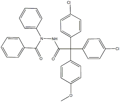 N'-benzoyl-2,2-bis(4-chlorophenyl)-2-(4-methoxyphenyl)-N'-phenylacetohydrazide Struktur