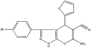 6-amino-3-(4-bromophenyl)-4-(2-thienyl)-1,4-dihydropyrano[2,3-c]pyrazole-5-carbonitrile Struktur