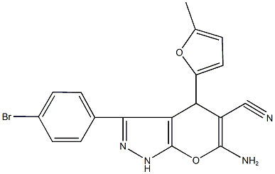 6-amino-3-(4-bromophenyl)-4-(5-methyl-2-furyl)-1,4-dihydropyrano[2,3-c]pyrazole-5-carbonitrile Struktur