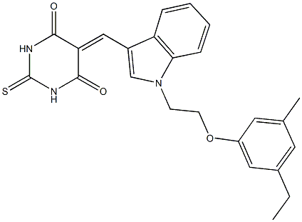 5-({1-[2-(3-ethyl-5-methylphenoxy)ethyl]-1H-indol-3-yl}methylene)-2-thioxodihydropyrimidine-4,6(1H,5H)-dione Struktur