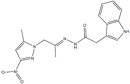 N'-(2-{3-nitro-5-methyl-1H-pyrazol-1-yl}-1-methylethylidene)-2-(1H-indol-3-yl)acetohydrazide Struktur