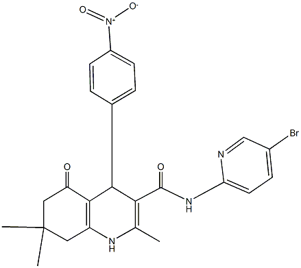 N-(5-bromo-2-pyridinyl)-4-{4-nitrophenyl}-2,7,7-trimethyl-5-oxo-1,4,5,6,7,8-hexahydro-3-quinolinecarboxamide Struktur