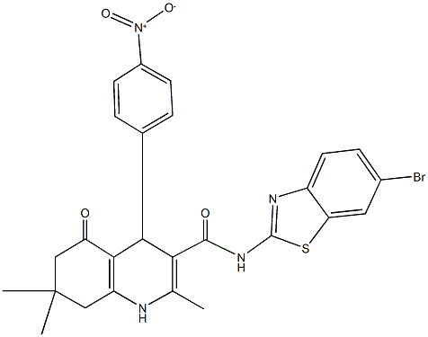 N-(6-bromo-1,3-benzothiazol-2-yl)-4-{4-nitrophenyl}-2,7,7-trimethyl-5-oxo-1,4,5,6,7,8-hexahydroquinoline-3-carboxamide Struktur