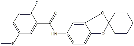 5-{[2-chloro-5-(methylthio)benzoyl]amino}-spiro[1,3-benzodioxole-2,1'-cyclohexane] Struktur