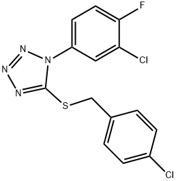 5-[(4-chlorobenzyl)sulfanyl]-1-(3-chloro-4-fluorophenyl)-1H-tetraazole Struktur