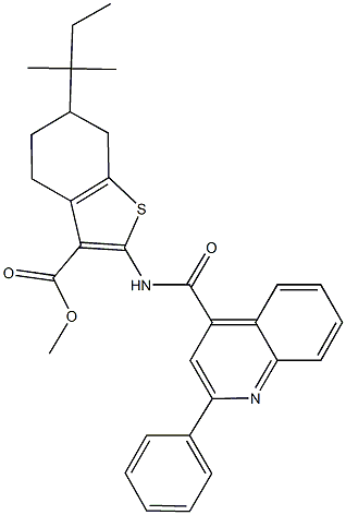 methyl 6-tert-pentyl-2-{[(2-phenyl-4-quinolinyl)carbonyl]amino}-4,5,6,7-tetrahydro-1-benzothiophene-3-carboxylate Struktur