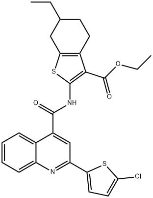 ethyl 2-({[2-(5-chloro-2-thienyl)-4-quinolinyl]carbonyl}amino)-6-ethyl-4,5,6,7-tetrahydro-1-benzothiophene-3-carboxylate Struktur