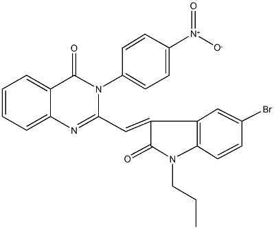 2-[(5-bromo-2-oxo-1-propyl-1,2-dihydro-3H-indol-3-ylidene)methyl]-3-{4-nitrophenyl}-4(3H)-quinazolinone Struktur