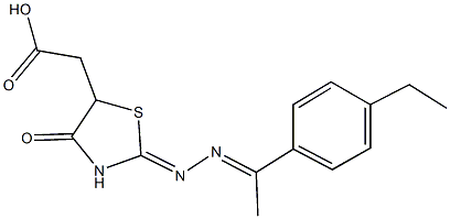 (2-{[1-(4-ethylphenyl)ethylidene]hydrazono}-4-oxo-1,3-thiazolidin-5-yl)acetic acid Struktur