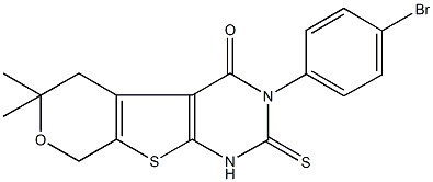 3-(4-bromophenyl)-6,6-dimethyl-2-thioxo-1,2,3,5,6,8-hexahydro-4H-pyrano[4',3':4,5]thieno[2,3-d]pyrimidin-4-one Struktur