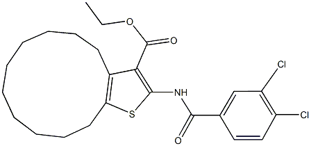 ethyl 2-[(3,4-dichlorobenzoyl)amino]-4,5,6,7,8,9,10,11,12,13-decahydrocyclododeca[b]thiophene-3-carboxylate Struktur