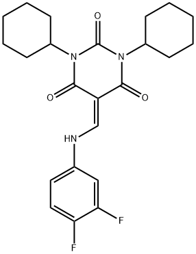 1,3-dicyclohexyl-5-[(3,4-difluoroanilino)methylene]-2,4,6(1H,3H,5H)-pyrimidinetrione Struktur