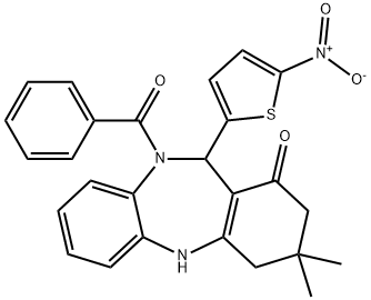 10-benzoyl-11-{5-nitro-2-thienyl}-3,3-dimethyl-2,3,4,5,10,11-hexahydro-1H-dibenzo[b,e][1,4]diazepin-1-one Struktur