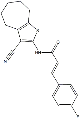 N-(3-cyano-5,6,7,8-tetrahydro-4H-cyclohepta[b]thien-2-yl)-3-(4-fluorophenyl)acrylamide Struktur