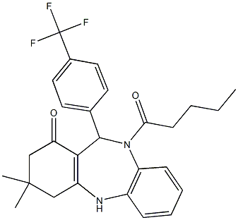 3,3-dimethyl-10-pentanoyl-11-[4-(trifluoromethyl)phenyl]-2,3,4,5,10,11-hexahydro-1H-dibenzo[b,e][1,4]diazepin-1-one Struktur