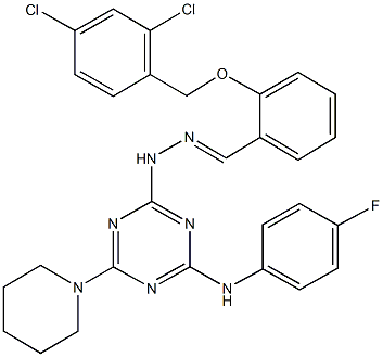 2-[(2,4-dichlorobenzyl)oxy]benzaldehyde [4-(4-fluoroanilino)-6-(1-piperidinyl)-1,3,5-triazin-2-yl]hydrazone Struktur