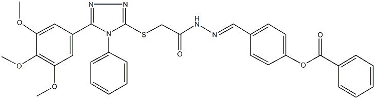 4-[2-({[4-phenyl-5-(3,4,5-trimethoxyphenyl)-4H-1,2,4-triazol-3-yl]sulfanyl}acetyl)carbohydrazonoyl]phenyl benzoate Struktur