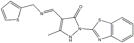 2-(1,3-benzothiazol-2-yl)-5-methyl-4-{[(thien-2-ylmethyl)imino]methyl}-1,2-dihydro-3H-pyrazol-3-one Struktur