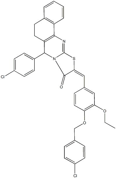 10-{4-[(4-chlorobenzyl)oxy]-3-ethoxybenzylidene}-7-(4-chlorophenyl)-5,7-dihydro-6H-benzo[h][1,3]thiazolo[2,3-b]quinazolin-9(10H)-one Struktur