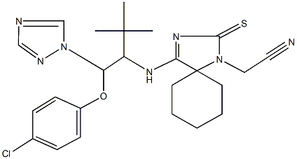 [4-({1-[(4-chlorophenoxy)(1H-1,2,4-triazol-1-yl)methyl]-2,2-dimethylpropyl}amino)-2-thioxo-1,3-diazaspiro[4.5]dec-3-en-1-yl]acetonitrile Struktur