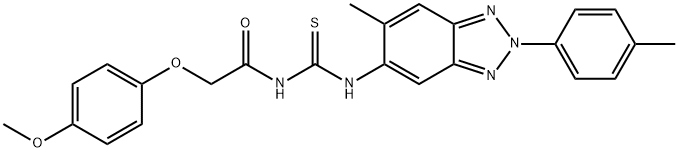 N-[(4-methoxyphenoxy)acetyl]-N'-[6-methyl-2-(4-methylphenyl)-2H-1,2,3-benzotriazol-5-yl]thiourea Struktur