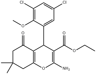 ethyl 2-amino-4-(3,5-dichloro-2-methoxyphenyl)-7,7-dimethyl-5-oxo-5,6,7,8-tetrahydro-4H-chromene-3-carboxylate Struktur