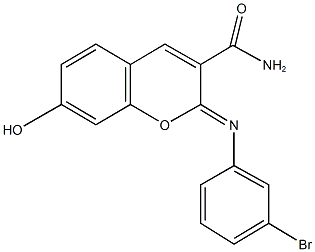 2-[(3-bromophenyl)imino]-7-hydroxy-2H-chromene-3-carboxamide Struktur