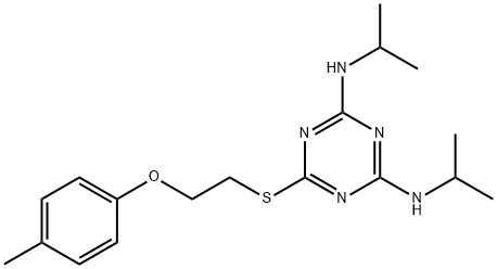 N-isopropyl-N-(4-(isopropylamino)-6-{[2-(4-methylphenoxy)ethyl]sulfanyl}-1,3,5-triazin-2-yl)amine Struktur