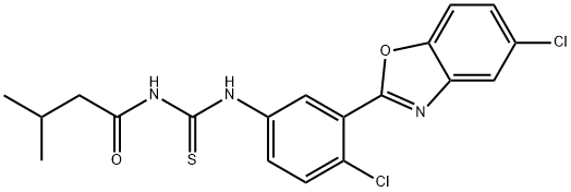 N-[4-chloro-3-(5-chloro-1,3-benzoxazol-2-yl)phenyl]-N'-(3-methylbutanoyl)thiourea Struktur