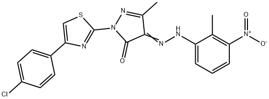 1-[4-(4-chlorophenyl)-1,3-thiazol-2-yl]-3-methyl-1H-pyrazole-4,5-dione 4-({3-nitro-2-methylphenyl}hydrazone) Struktur