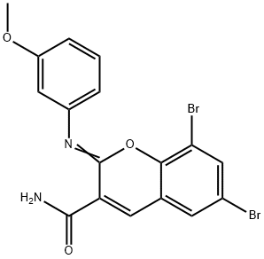 6,8-dibromo-2-[(3-methoxyphenyl)imino]-2H-chromene-3-carboxamide Struktur