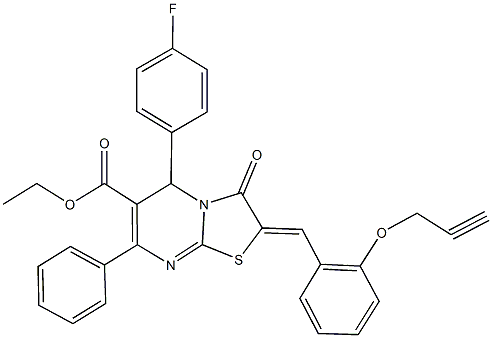 ethyl 5-(4-fluorophenyl)-3-oxo-7-phenyl-2-[2-(2-propynyloxy)benzylidene]-2,3-dihydro-5H-[1,3]thiazolo[3,2-a]pyrimidine-6-carboxylate Struktur