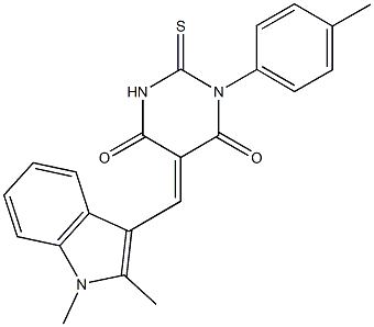 5-[(1,2-dimethyl-1H-indol-3-yl)methylene]-1-(4-methylphenyl)-2-thioxodihydro-4,6(1H,5H)-pyrimidinedione Struktur