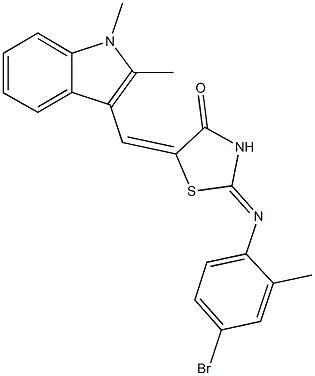 2-[(4-bromo-2-methylphenyl)imino]-5-[(1,2-dimethyl-1H-indol-3-yl)methylene]-1,3-thiazolidin-4-one Struktur