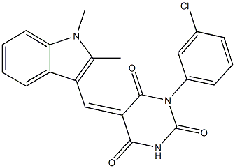 1-(3-chlorophenyl)-5-[(1,2-dimethyl-1H-indol-3-yl)methylene]-2,4,6(1H,3H,5H)-pyrimidinetrione Struktur