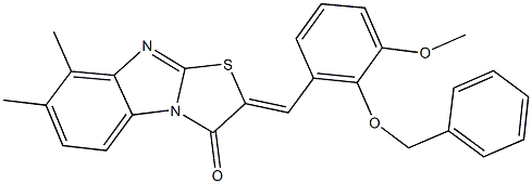 2-[2-(benzyloxy)-3-methoxybenzylidene]-7,8-dimethyl[1,3]thiazolo[3,2-a]benzimidazol-3(2H)-one Struktur