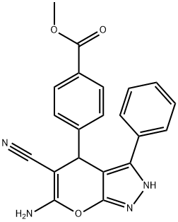 methyl 4-(6-amino-5-cyano-3-phenyl-2,4-dihydropyrano[2,3-c]pyrazol-4-yl)benzoate Struktur