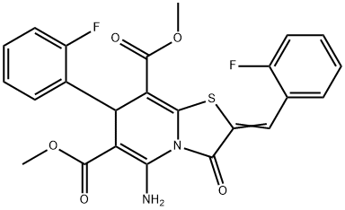 dimethyl 5-amino-2-(2-fluorobenzylidene)-7-(2-fluorophenyl)-3-oxo-2,3-dihydro-7H-[1,3]thiazolo[3,2-a]pyridine-6,8-dicarboxylate Struktur