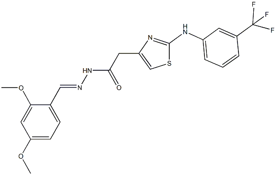 N'-(2,4-dimethoxybenzylidene)-2-{2-[3-(trifluoromethyl)anilino]-1,3-thiazol-4-yl}acetohydrazide Struktur