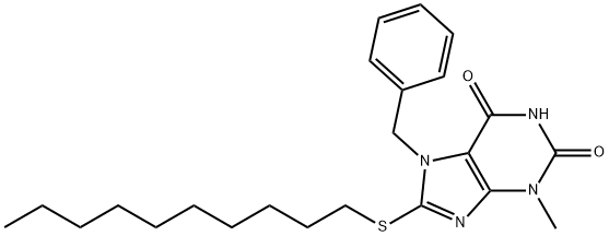 7-benzyl-8-(decylsulfanyl)-3-methyl-3,7-dihydro-1H-purine-2,6-dione Struktur